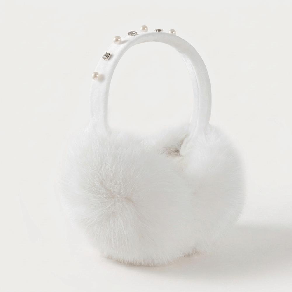 Plush Faux Fur Earmuffs Pearl Rhinestone Decor Soft Fluffy Earmuffs New Winter Ear Warmers  Outdoor