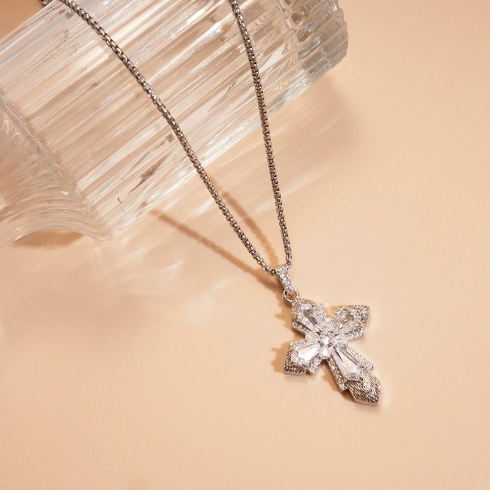 Jewelry Cross Necklace Rhinestone Cross Pendant European American Cross Choker Chain  Party