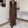  cross-border European and American autumn new round neck loose top belt waist pit strip hip skirt women's clothing