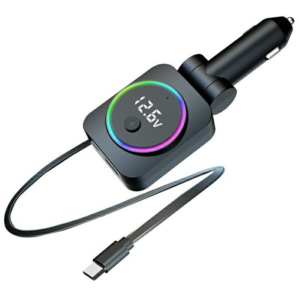 

K38 USB + Type-C Car Charger PD 30W Fast Charging Cigarette Lighter Adapter with Retractable Cable A