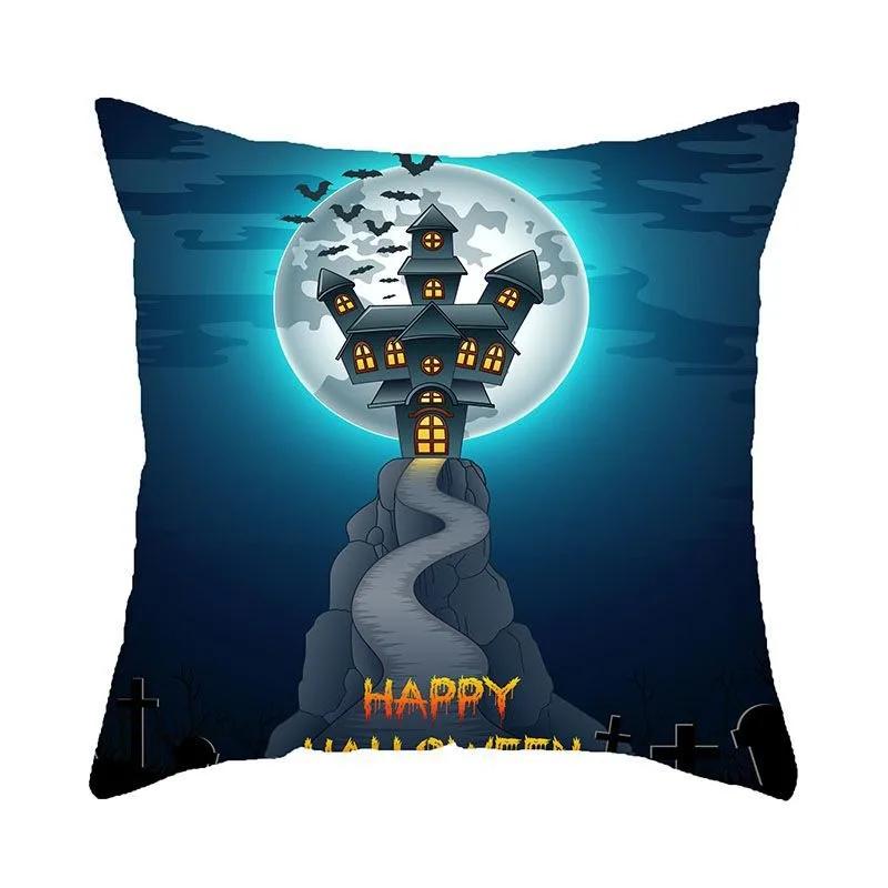 Halloween Atmosphere Pumpkin Head Castle Cushion Cover Suitable for Home Party Living Room Sofa Room Decoration Pillow Cover