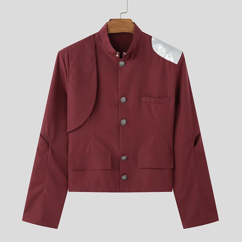 INCERUN Men Mockneck Long Sleeve Stitching Short Thin Blazer Coats