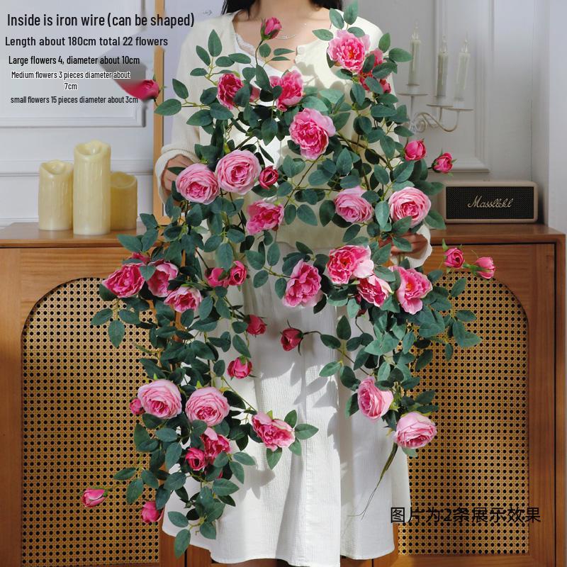 Rose Vine Air Conditioning Pipe Cover: Decorative Plastic Fake Flower Vine for Wall and Roof Hanging