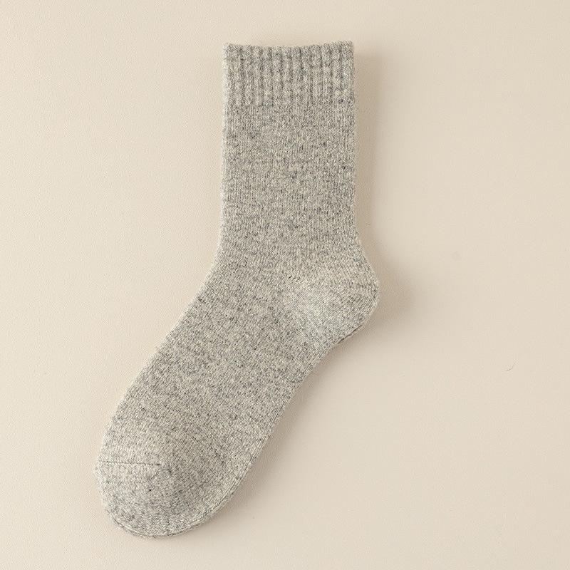 Men's Wool Fleece-lined Mid-Calf Socks for Autumn & Winter, Cold-Proof, Thick & Warm, Solid Color