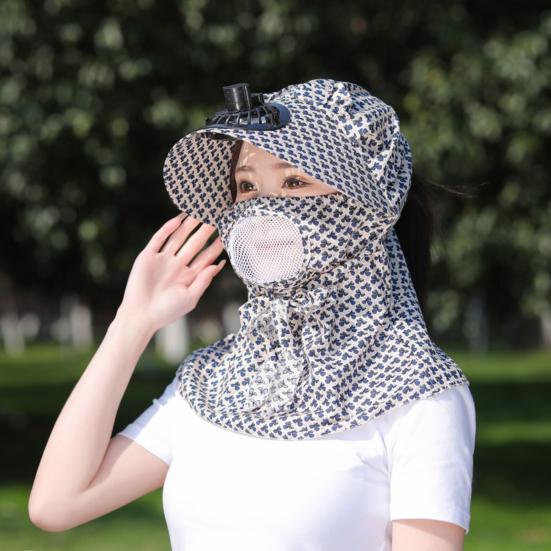 Fan Sunhat Strong Wind Cooling Sunshade Wide Brim Hollow Out Mesh Sun Protection Decorative Neck Protection Outdoor Fan Cap Headwear