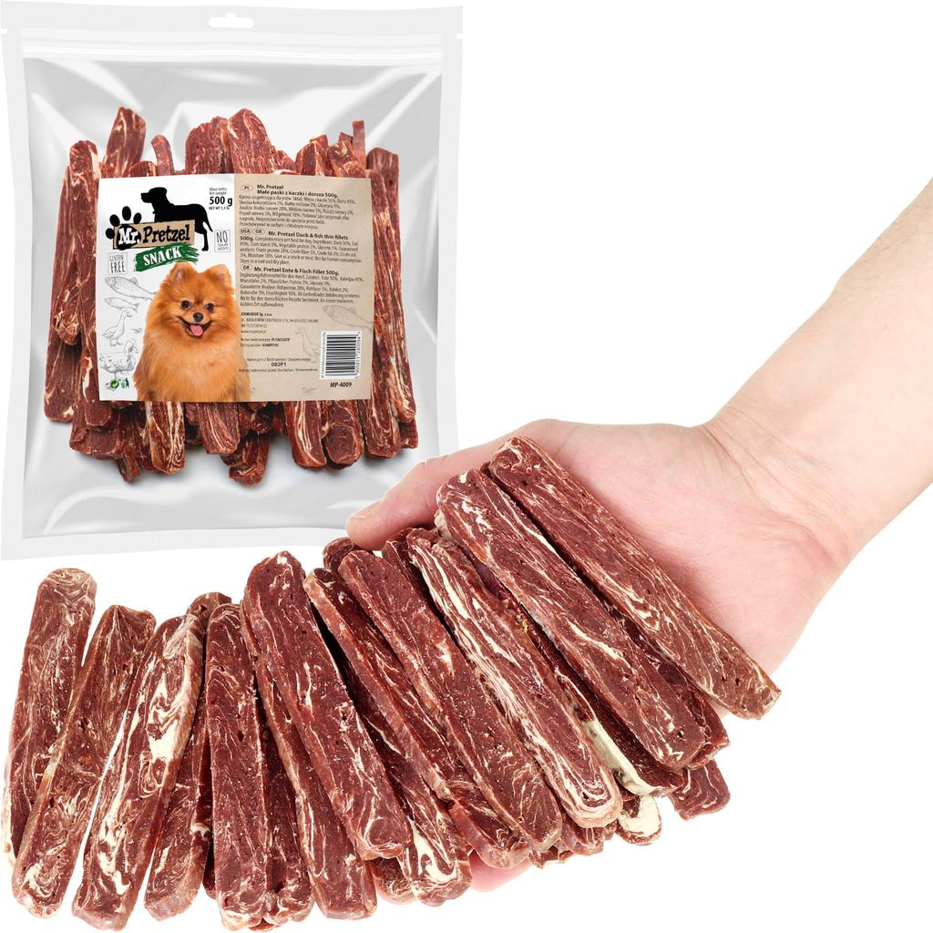 Przysmak, Przekąska Dla Psa Małe Paski Z Kaczki I Dorsza Mr.pretzel 500G