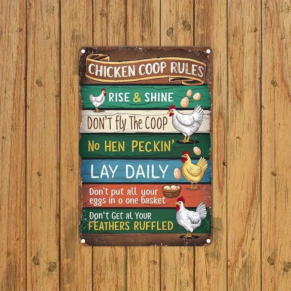 Vintage Chicken Tin Sign Farmhouse Wall Decor Metal Art 20x30