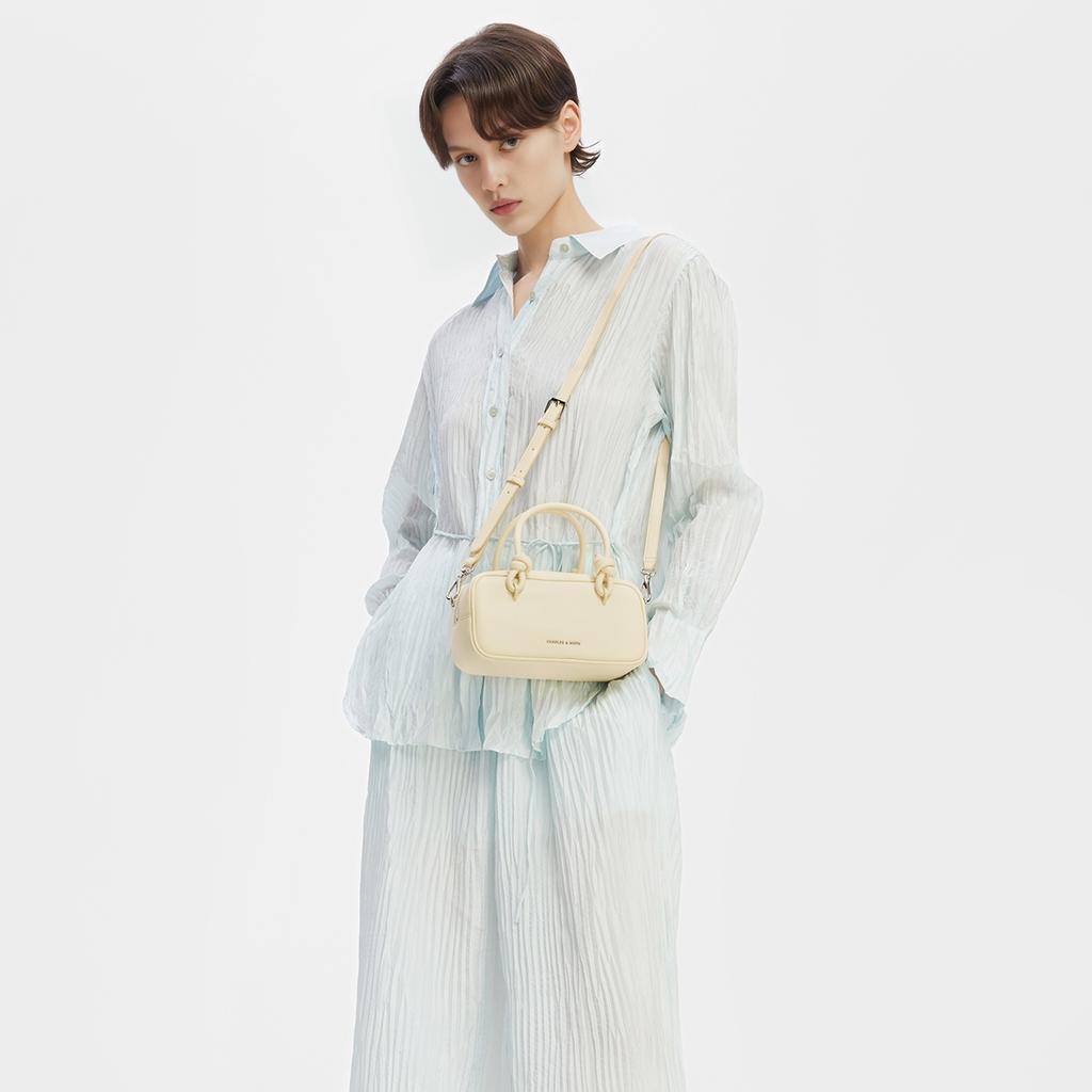 Charles & Keith Summer High-Value Popular Versatile Cream Color Soft Boston Bag Women Handbags CK2-30271574