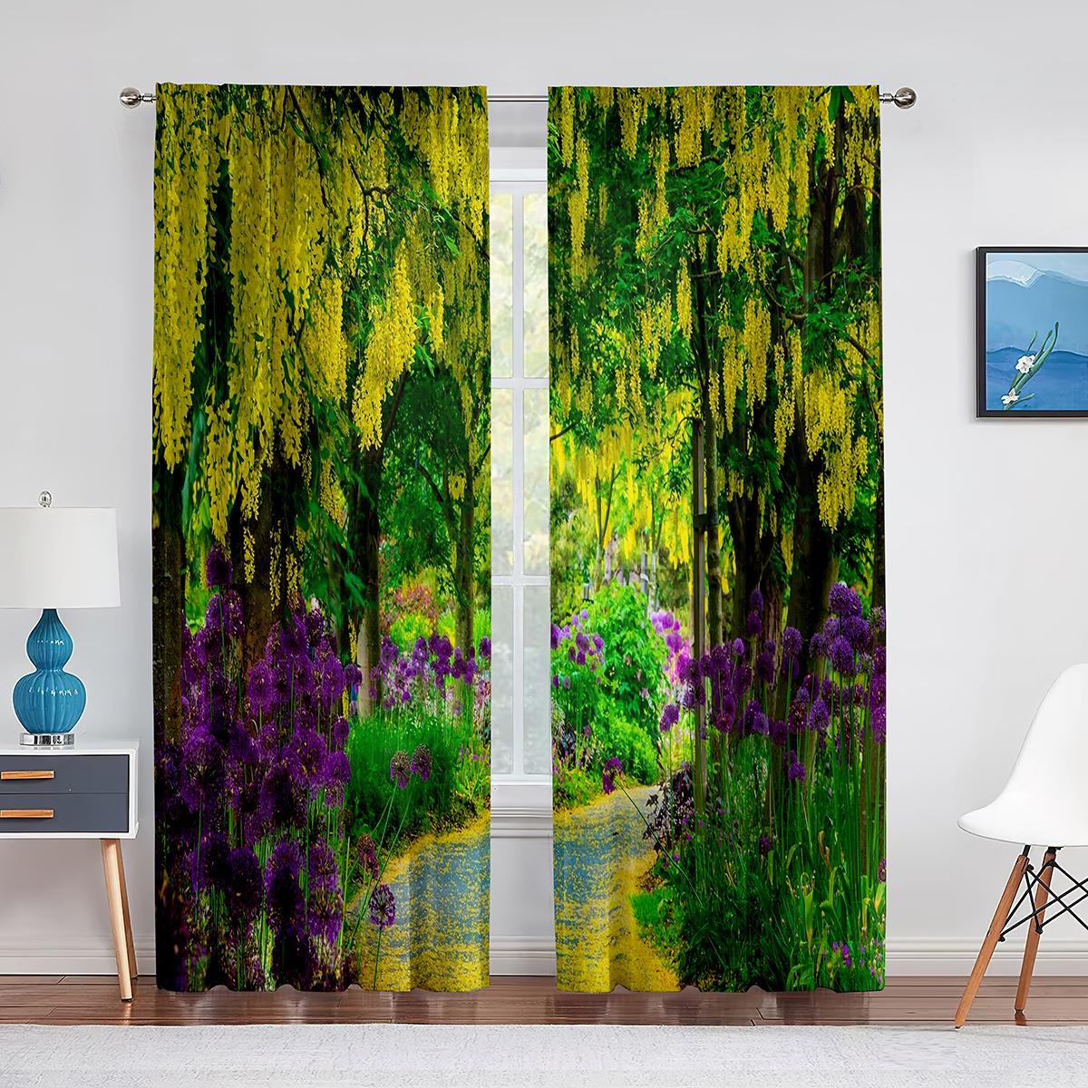 Розовые цветы вишни парк весенние цветочные деревья дорога тюлевые шторы для гостиной — фото 12