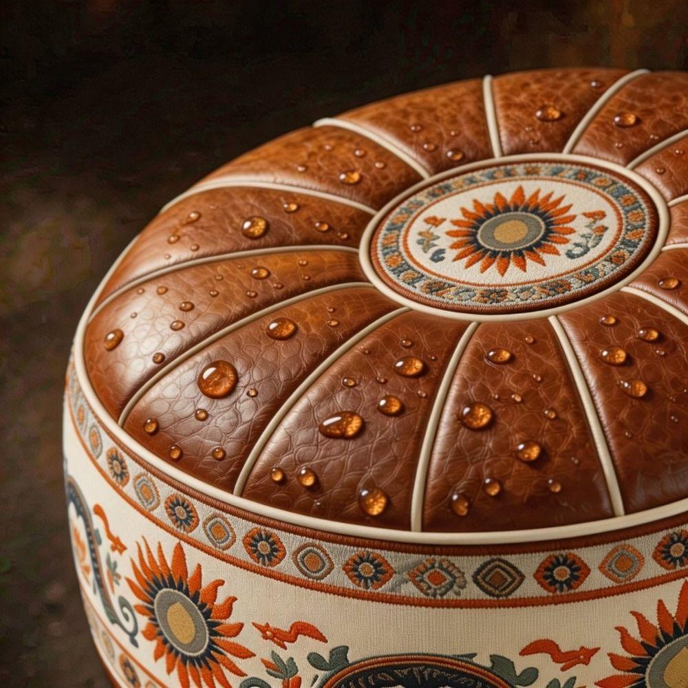Fillable Round Ottoman Stool Vintage Style Storage Ottoman Pouf Footstool Cover Entryway Seating
