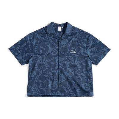 X Phantaci Aop Shirt Logo Chain Floral Print Casual Single-Breasted Short Sleeve Shirt Unisex Shirts Blue 537520-06