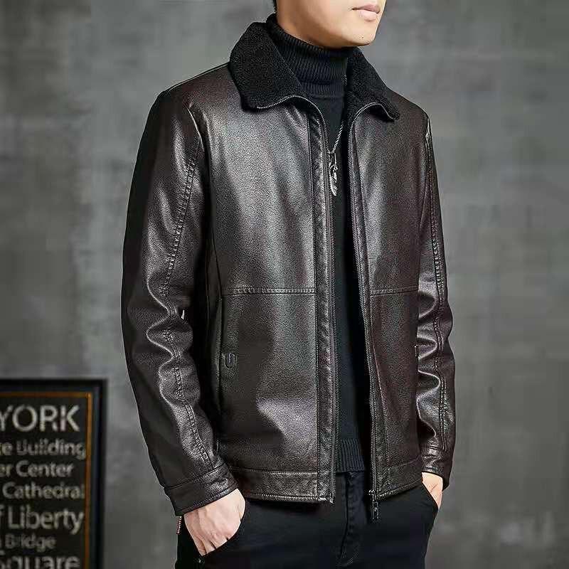 Buy Men 'S Pu Jacket Casual Mens Fur Collar Warm Motorcycle Jackets Fashion Outwear Windbreaker
