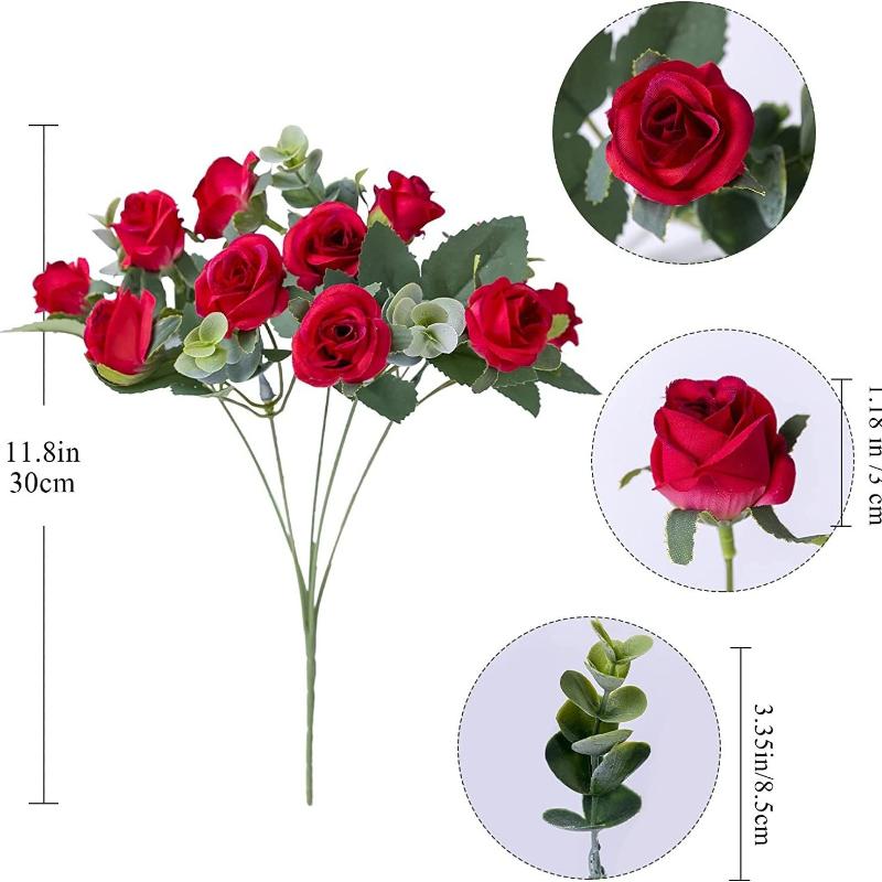 3pcs Simulation Eucalyptus Leaves Small Rose Bouquet Home Decorative Plastic Fake Flowers Wedding Decoration Artificial Roses