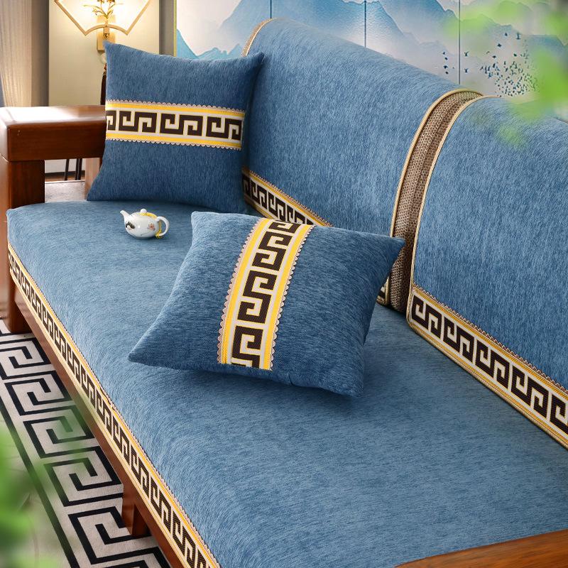 New Chinese Style Sofa Cover Chenille Anti-slip Couch Cushion Living Room Sofa Towel Universal Couch Cushion Embroidery Ribbon