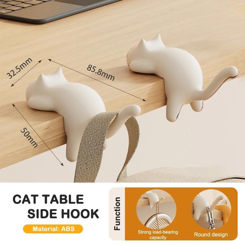 2 Piece Cat Backpack Hook Office Desk Hook No Marks No Punching Multi Functional Hook on Student Desk Side