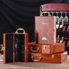 Luxury Double Leather Box Wine Bottle Wooden Organizer Wood Holder for Red Champagne with Cocktail Set