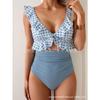 New women's one-piece belly pleated swimsuit V-neck pleated swimsuit Slim-fit hollow swimsuit women