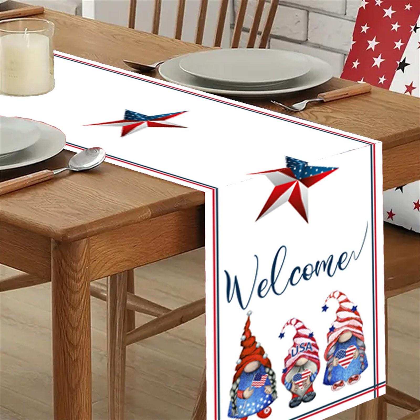 

Rectangular Table Runner with Striped Center and Decorative Printed Ends Suitable for Dining and Living Room Settings One Size