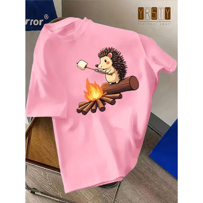Европейские размеры Детская милая футболка с принтом ежика и сморса, короткий рукав, повседневная летняя одежда, ткань со средней эластичностью, круглый вырез 98cm