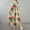 Kurzarm Plus Size Baumwolle Vintage Blumenmuster Neu in Kleidern für Damen lässig locker langes Sommerkleid