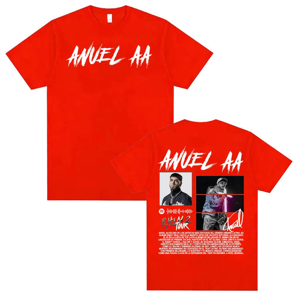 Rapper Anuel AA Rhlm 2 Album Tour Printed Tee Shirt Unisex Women Fashion Trend Hip Hop Pop Music Tshirt Pure Cotton Loose T Shirts