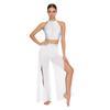Womens Lyrical Dance Performance Outfit Sequin Hollow-out Tank Crop Top+Built-in Briefs Mesh Pants Modern Contemporary Dancewear