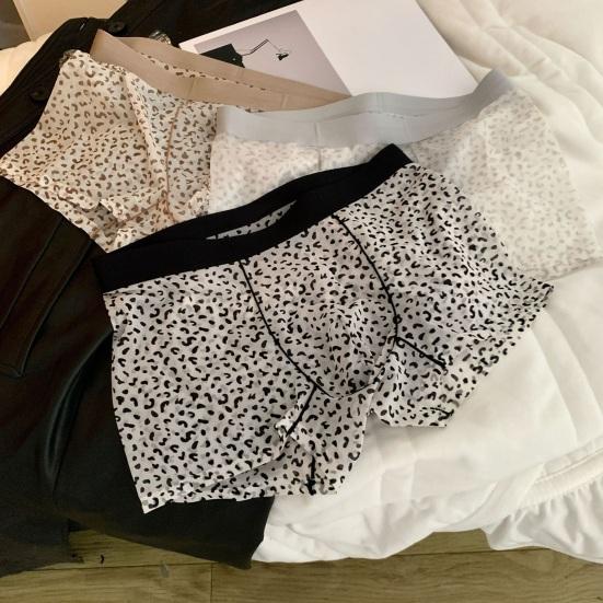Boxer Underwear Elastic Mid-rise U-Convex Shorts Briefs Leopard Thin Perspective Print Sleeping Underwear Daily Wear