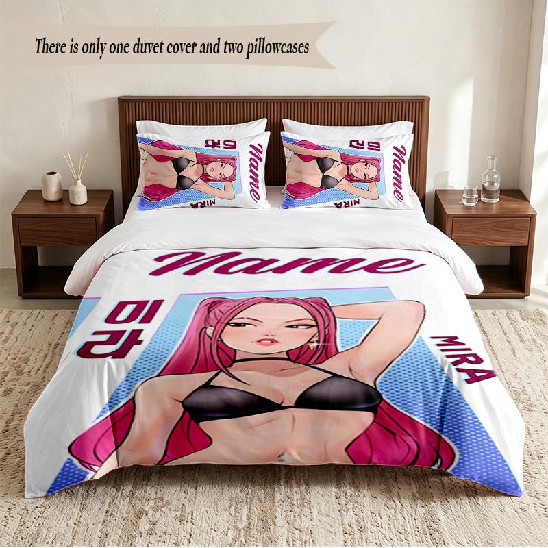 Mira Set Biancheria da Letto Personalizzato con Nome 3 Pezzi Morbido Copripiumino per Camera da Letto Decorazione per la Casa