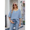 Tricou nou de primăvară și vară pentru femei, cu dungi contrastante, larg, cu mâneci scurte