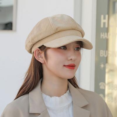 Manšestrové klobúky pre ženy Vintage kórejský osemhranný klobúk Literárny voľný čas baretová čiapka Elegantný jednoduchý teplý maliarsky klobúk móda