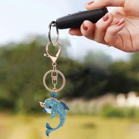 Keychain Pendant Rhinestones Dolphin Inlaid Chain with Shape Key Lobster Clasp Bag