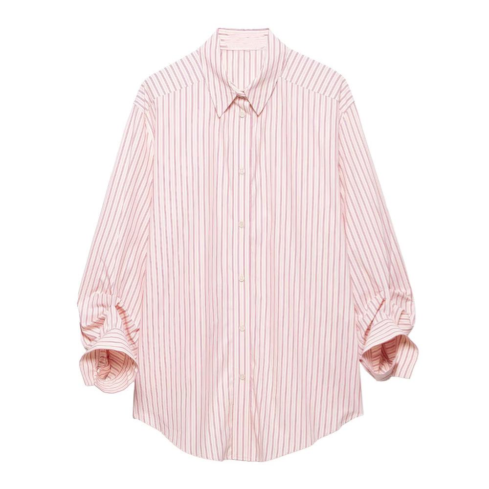 

2025 Spring/Summer Women s Striped Casual Loose Turn-Down Collar Long-Sleeve Shirt M