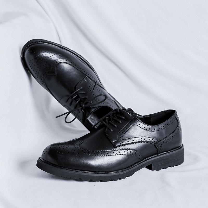 

2025 новые осенние мужские резные повседневные кожаные туфли Brock, деловые, деловые, модные мужские туфли 8115-R 38 чёрный