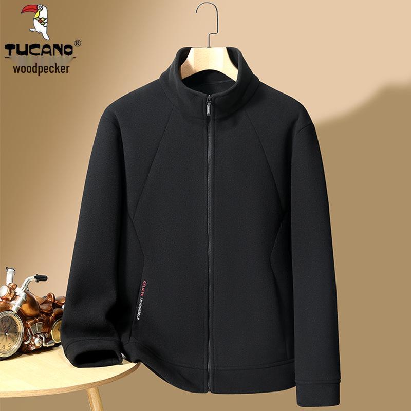 Woodpecker Plus Men s Velvet Fleece Jacket - Autumn/Winter Casual Warmth with Stand Collar M (90-110 jin)