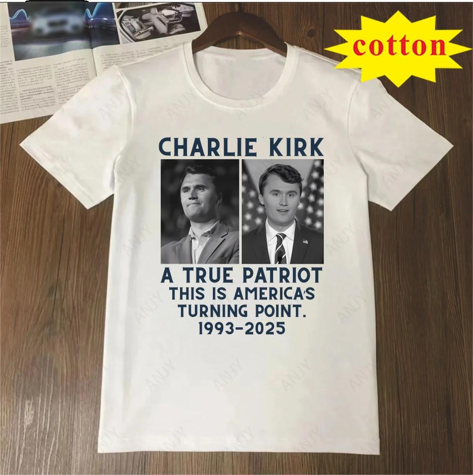 Charlie Kirk Commemorative Printed Tshirt With American Commemorative Style Unisex Casual Short Sleeved Shirt