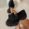 Fashion Women's Loafers Fashion Bowknot Platform Womens Shoes 2025 New Flower Embroidery Flats Woman Plus Size Thick Bottom Casual Shoes