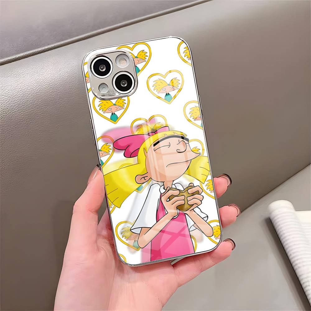 Hey Arnold Cartoon Phone Case For IPhone 17 Pro Max 15 Pro 16 14 Plus 12 13 Mini 11 Pro Shockproof Electroplated Glass Cover