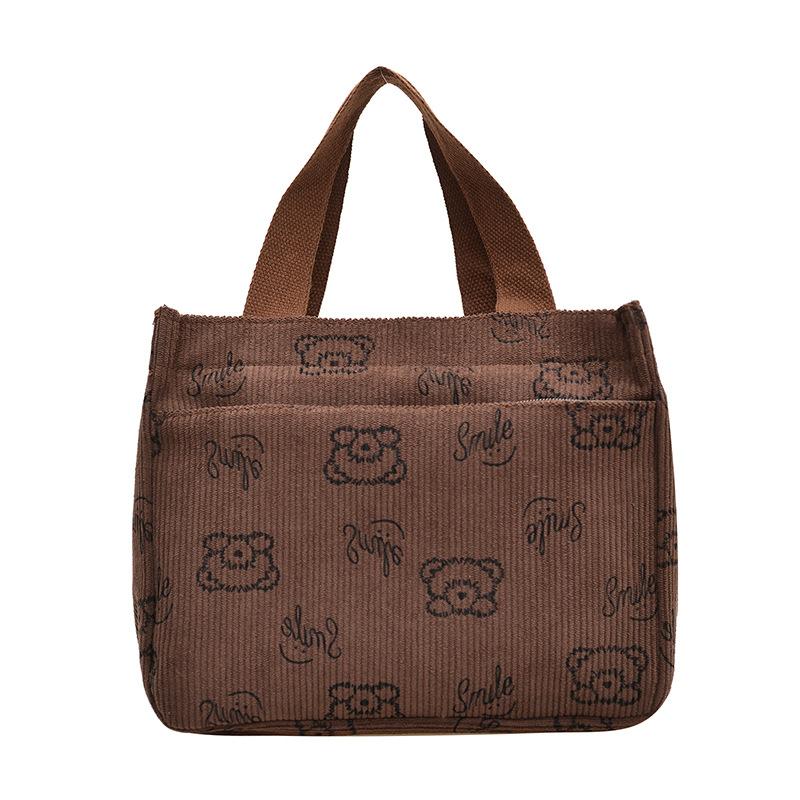 Cartoon Cute Bear Handbag Small Portable Lunch Bag for Work New Corduroy Outing Mummy