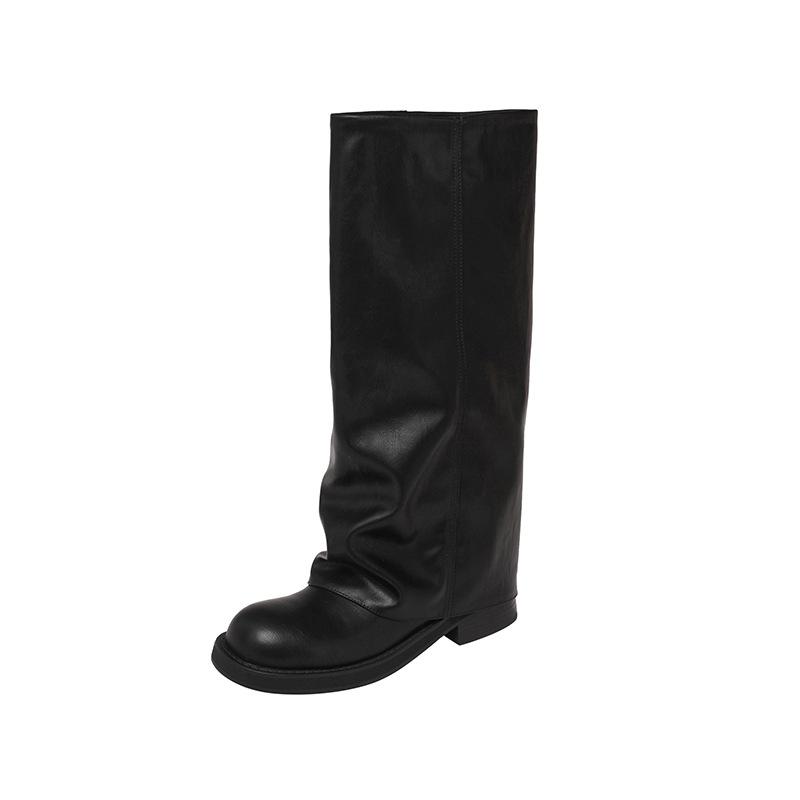 

Версия из коровьей кожи ретро платформа высокие трубы кожаные сапоги толстые мм большой обхват голенища круглый носок толстый каблук сапоги-трубы женские ковбойские сапоги 40