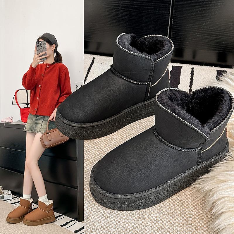 Thick-soled snow boots women's new winter velvet one-pedal warm bread shoes short tube heightening cotton boots