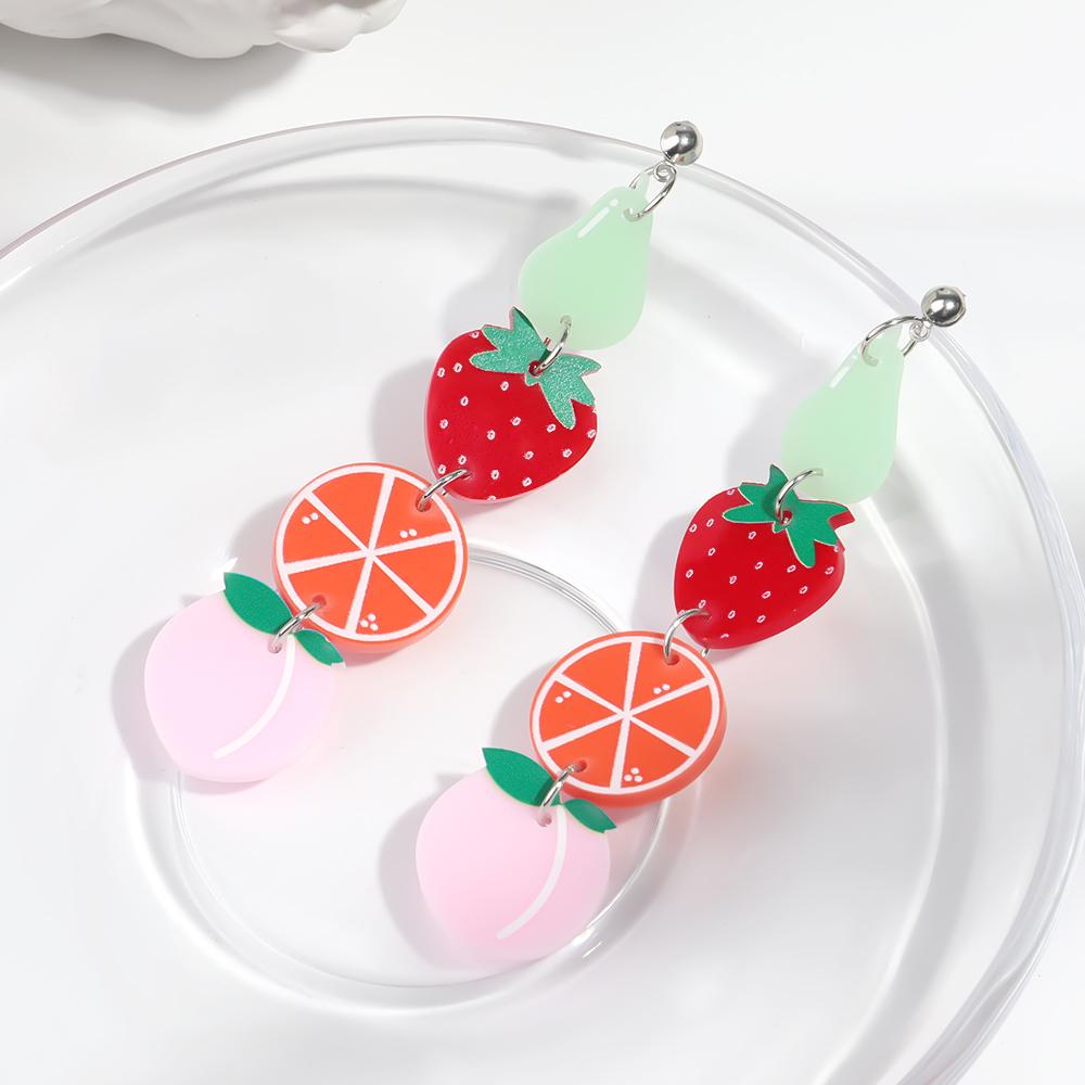 Lovely Acrylic Fruits Drop Earrings For Women Sweet Avocado Strawberry Orange Peach Dangle Earring Jewelry Accessory Gifts