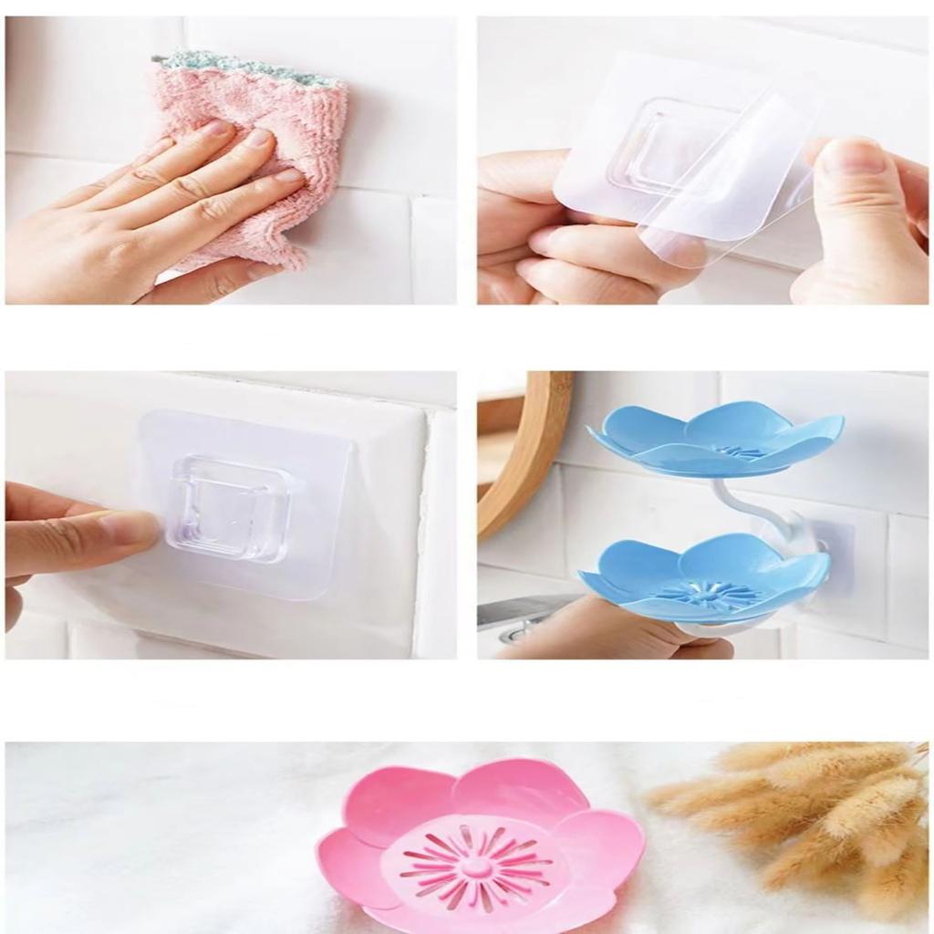 Plastics Lotus Shape Soap Box Punch Free Flower Shape Double Layer Soap Holder Wall Mounted Anti-slip Water Draining Soap Dish