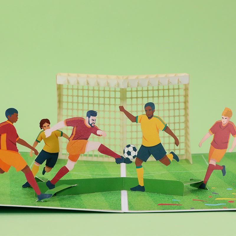 European Football 3D Pop-Up Birthday Card - Creative Paper Carving Greeting Gift