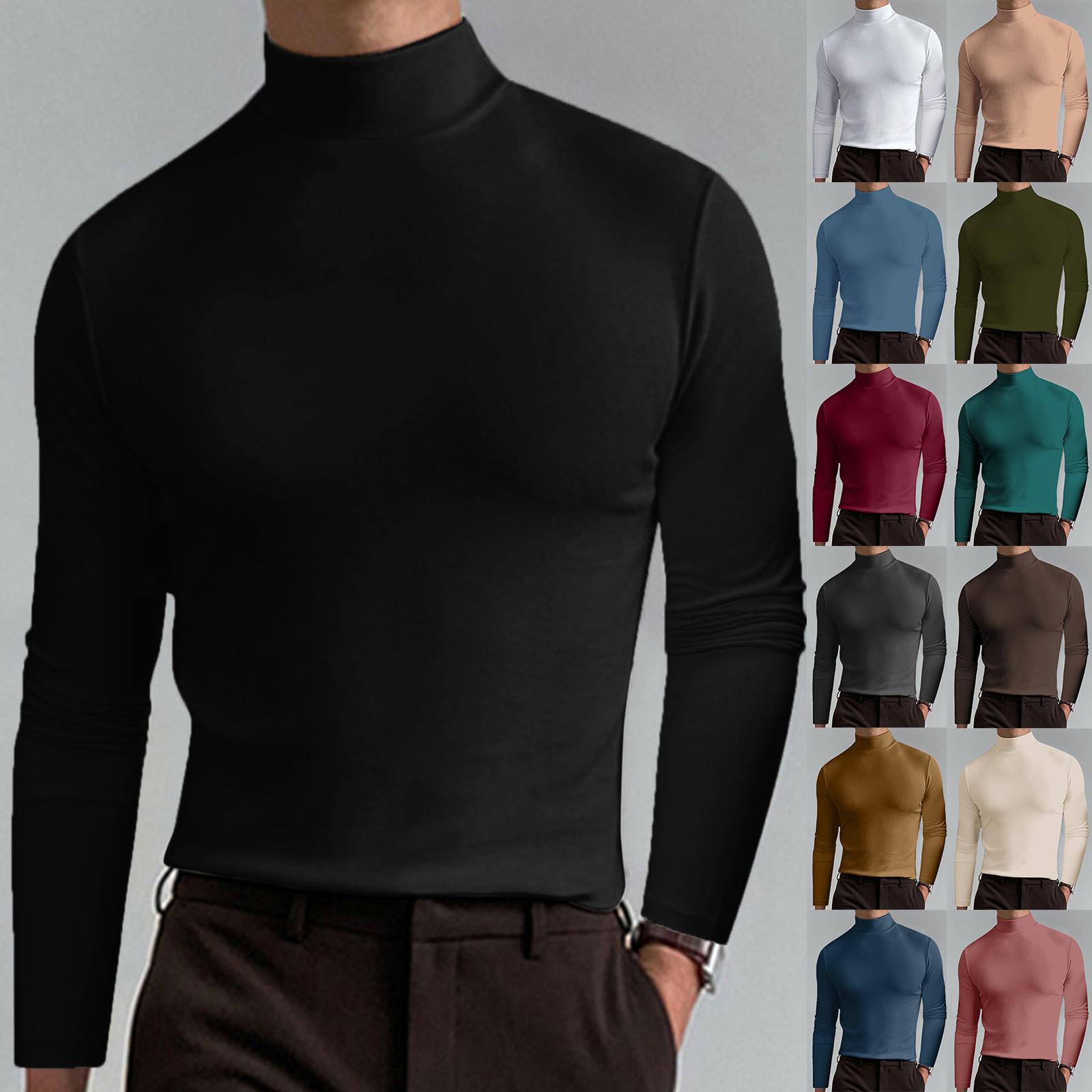 

(Отличный дом)Мужчины Длинный рукав Утолщенный тепло Сплошной цвет Блузка Футболка Топ Высокий воротник Нижняя рубашка