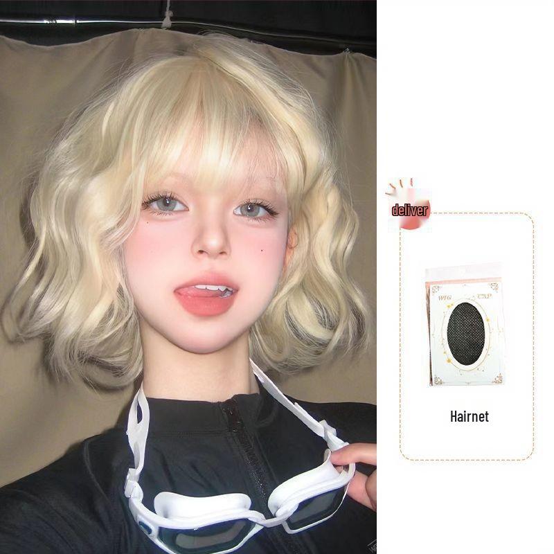 Kurze weiße gelockte Lolita-Perücke für Damen – Modische, jugendliche und süße Simulationshaarabdeckung