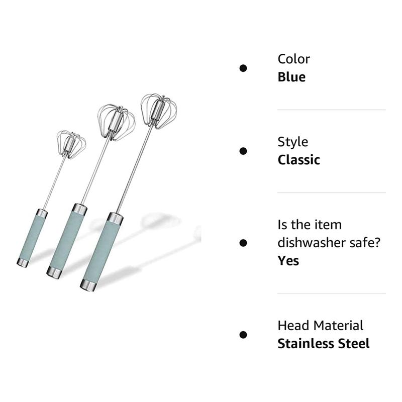 Good-3PCS Stainless Steel Semi-Automatic Egg Whisk Butter Whisk Kitchen Supplies (Blue)