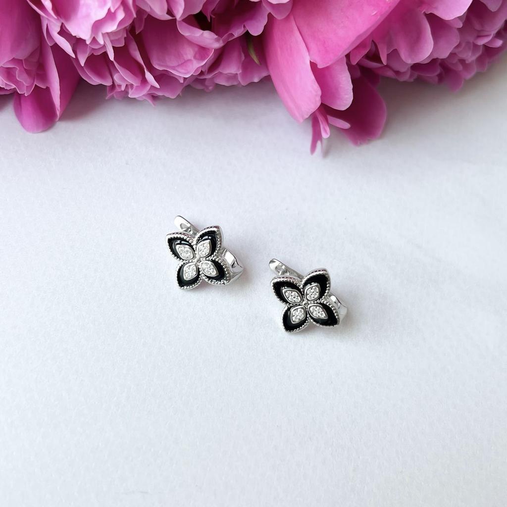 Silberohrringe mit Emaille, Zirkonia (2145066)