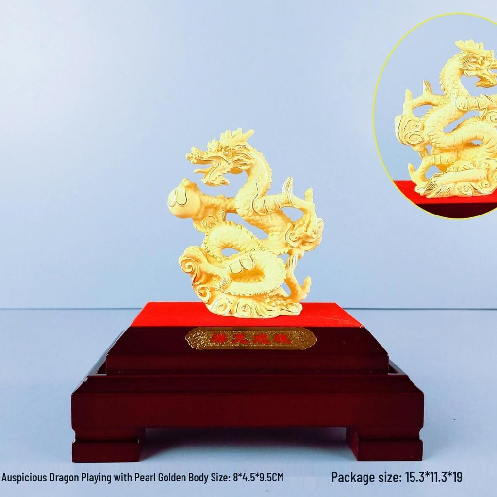 Flocked Gold Dragon Zodiac Ornament for Year of the Dragon - Wealth-Attracting Decoration and Business Gift