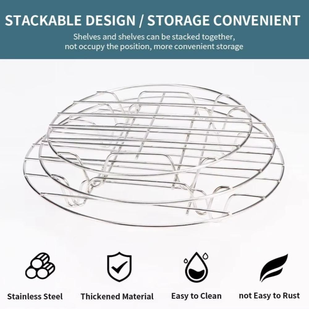 Durable 19cm Air Fryer Baking Rack Stainless Steel Round Steamer Rack Oven Grill Racks for Cosori Gourmia Foodi