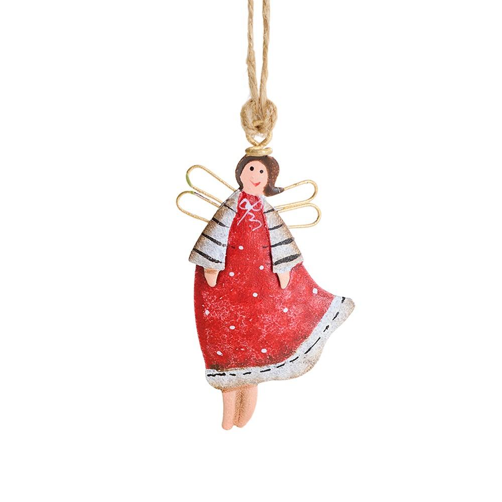 Multicolor Christmas Hanging Decorations Iron Art Cartoon Angel Girl Drop Ornament Retro Xmas Tree Embellishment